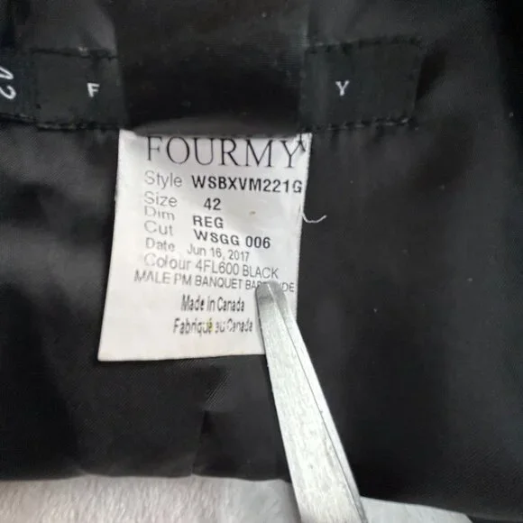 Fourmy Mens Black Notch Collar Formal Vest Size 42 Wool Blend Pocket Lightweight